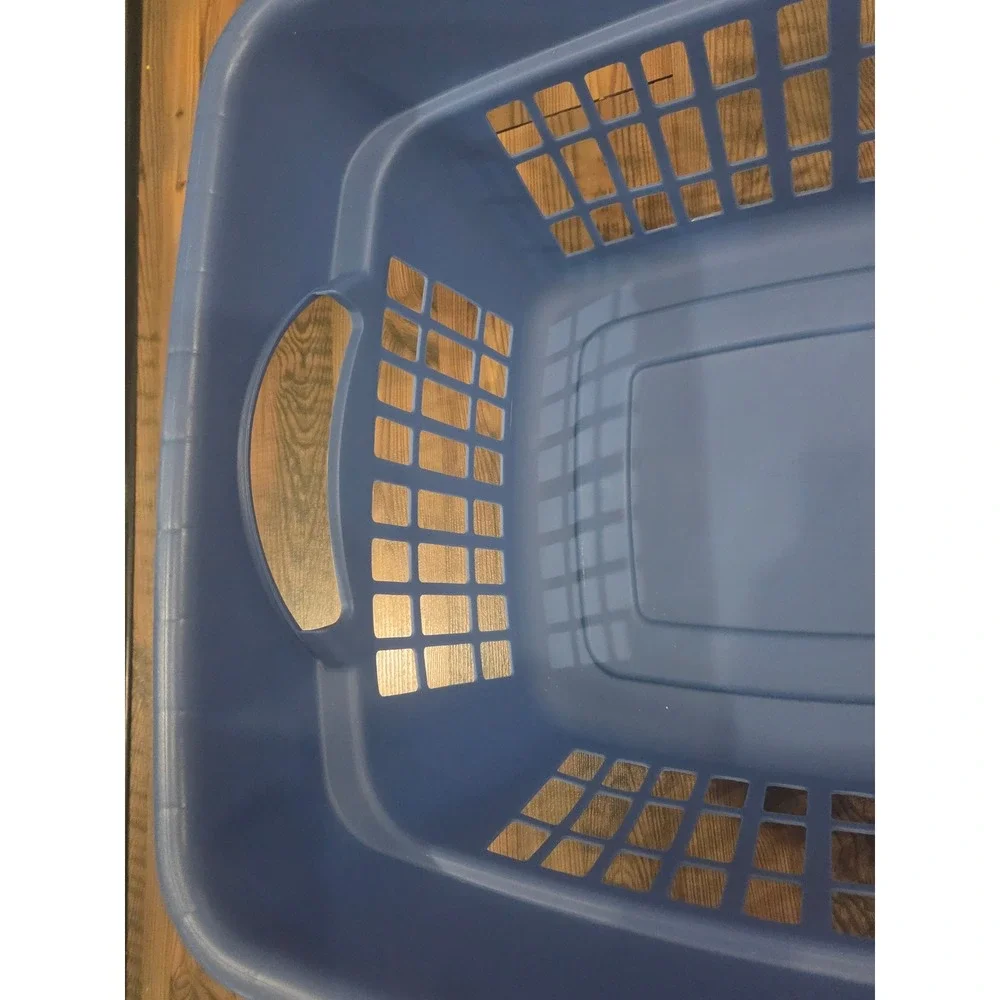 Vintage Rubbermaid 2874 Blue Easy Carry Plastic Vented Laundry Basket Handles